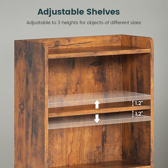 AOGLLATI Tall Nightstand with Charging Station and LED Lights, Night Stand with 3 Drawers, Rustic Brown Bedside Table with Bookshelf, Modern End Side Table for Bedroom