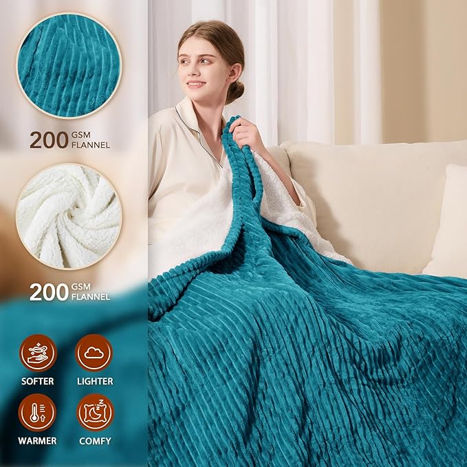 Homemate Heated Blanket Electric Throw - 50"x60" Heating Blanket Throw 1/2/4/6/8 Hours Auto-Off 10 Heat Levels Over-Heat Protection Soft Flannel Sherpa ETL Certification