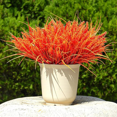 20 Bundles Artificial Plants Outdoor, UV Resistant Fake Flowers, Realistic Faux Lavender Shrubs for Porch Garden Window Box Home Decoration (Fall Orange-red)
