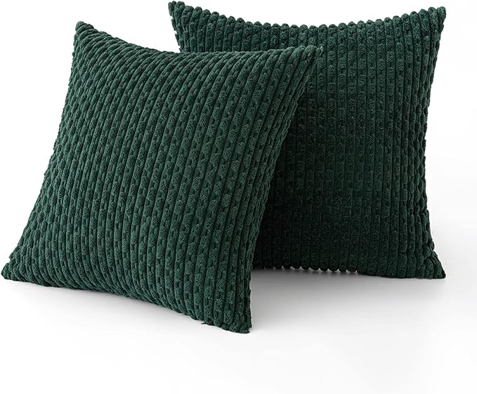 MIULEE Army Green Throw Pillow Covers Soft Corduroy Decorative Eruo Sham Set of 2 Boho Striped Pillow Covers Pillowcases Farmhouse Home Decor for Couch Bed Sofa Living Room 24x24 Inch