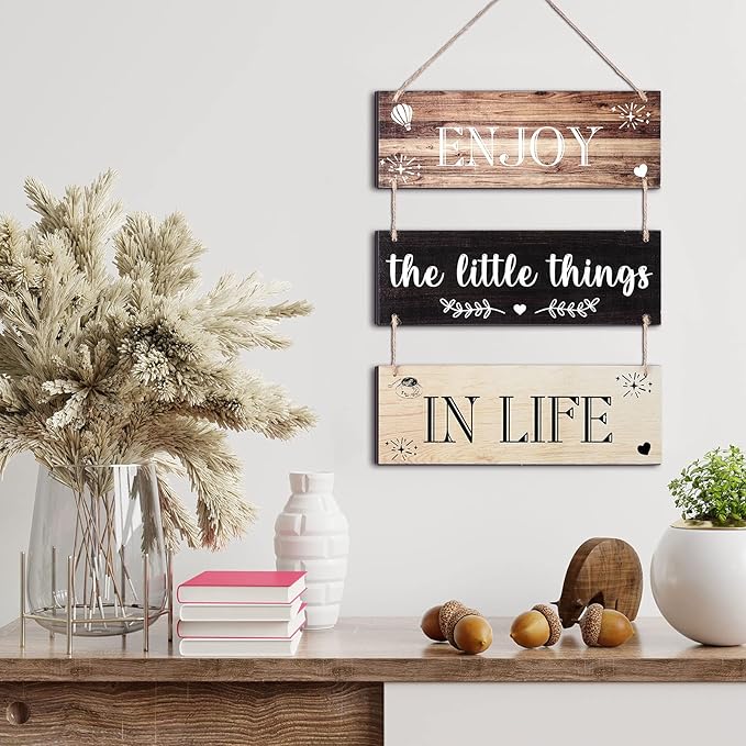 Jetec Decorative Signage, Wooden Wall Decor 'Enjoy The Little Things in Life', Rustic Brown Series
