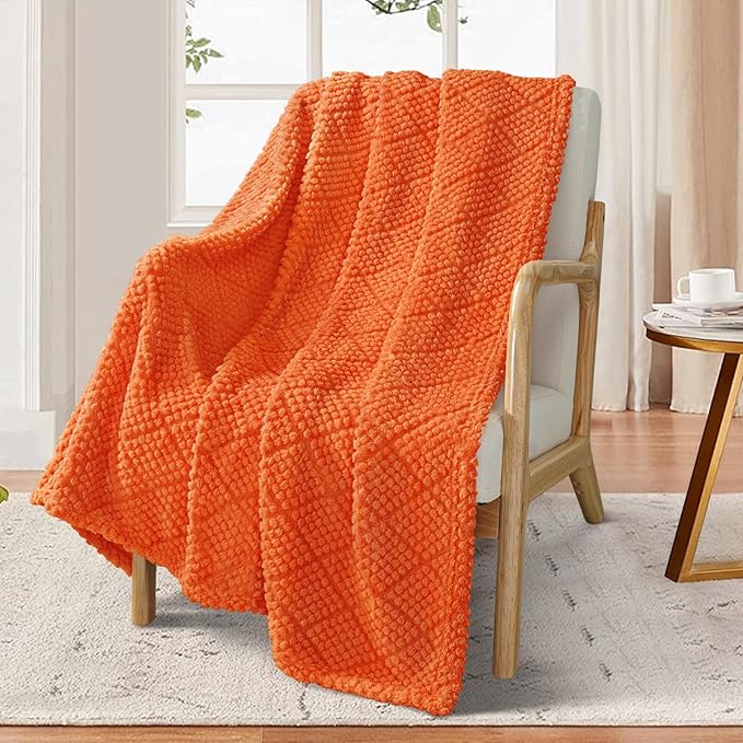 Whale Flotilla Fuzzy Fleece Throw Blanket for Couch, Bed, Soft Fluffy Jacquard Waffle Blankets for All Season, Lightweight and Warm, 50x60 Inch, Burnt Orange