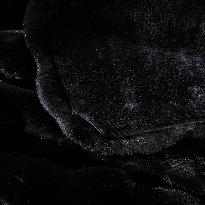 Fluffy Furry Black Faux Fur Throw Blanket for Couch Bed 50x60 Fuzzy Bubble Soft Blanket for Adults Gift Home Living Room Decorative Decor 860 GSM