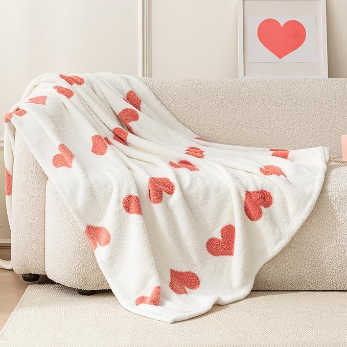Amazon Basics Fleece Throw Blanket, Reversible Decorative Hearted Pattern for The Bed, Couch and Sofa, 50" W × 60" L, Red Heart