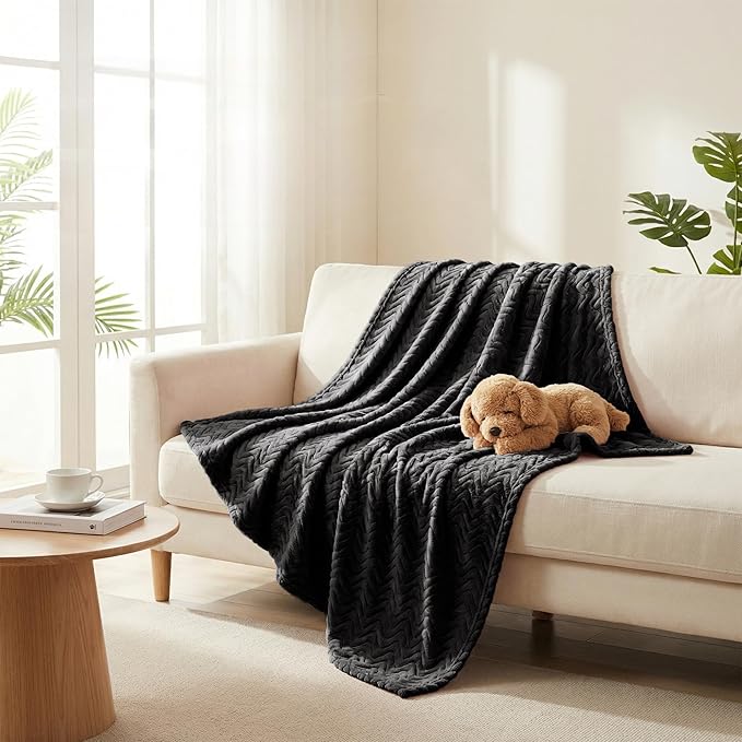 Exclusivo Mezcla Queen Blanket for Bed, Cozy Lightweight Fleece Blankets for All Season, Decorative Giftable Fuzzy Plush Wave Textured Suitable for Women, Men, Black, 90x90 Inches