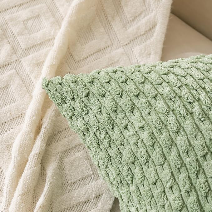 Set of 4 Sage Forest Green Decorative Throw Pillow Covers 20x20 Inch Corduroy Pillow Covers for Bed Couch Sofa Living Room Soft Square Cushion Cases