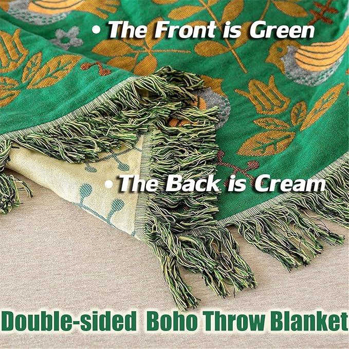 MSGKV Cotton Bed Blanket for Couch and Sofa Blankets for Living Room Bedroom Floral and Birds Throw 80"x90" Spring Breathable Cozy Boho Blankets