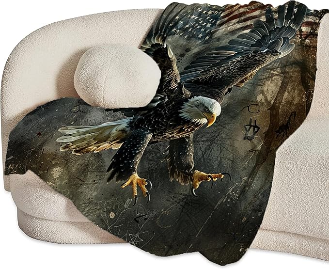 American Eagle Blanket Bald Eagle Throw Blanket Eagle Gifts and Decor Eagle American Flag Blanket for Girls Boys Women Men Kids Adults Soft Warm Cozy Fleece Blanket for Couch Sofa Bed 80"x60"