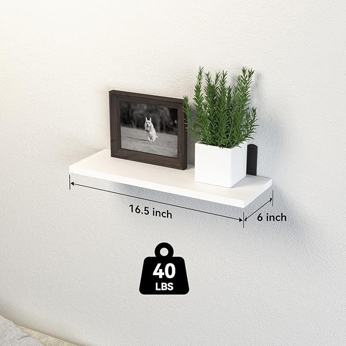 Floating Shelves, 8 Sets Wall Shelves, Wooden Floating Shelves for Bedroom Wall Décor, Wall Mounted Floating Bathroom Shelf for Storage, Floating Book Shelf Living Room – White, HM02