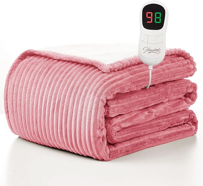 Homemate Heated Blanket Electric Throw - 50"x60" Heating Blanket Throw 1/2/4/6/8 Hours Auto-Off 10 Heat Levels Over-Heat Protection Soft Flannel Sherpa ETL Certification