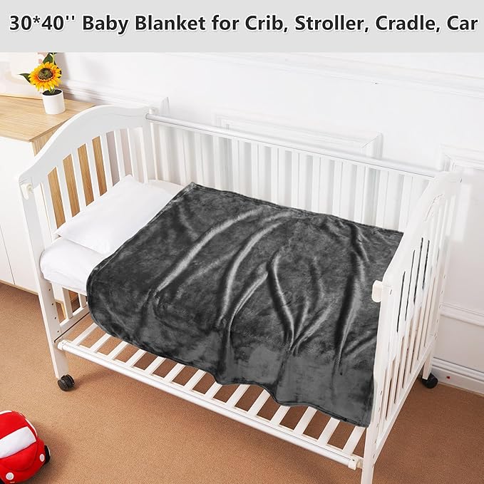 Lukeight Baby Blanket Fleece Toddler Blankets for Boys and Girls, Soft Cozy Fluffy Small Baby Newborn Blankets for Crib, Stroller, Travel and Bed (Grey, 30x40 Inches)