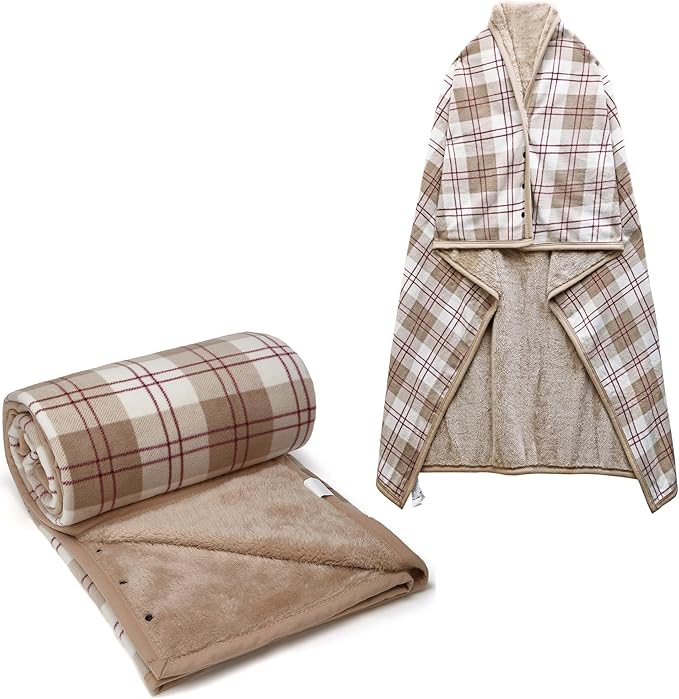forestfish Fleece Wearable Blanket Oversized, Comfy Lightweight Lap Blanket Poncho Throw with Buttons, 63“x 55”(Brown)