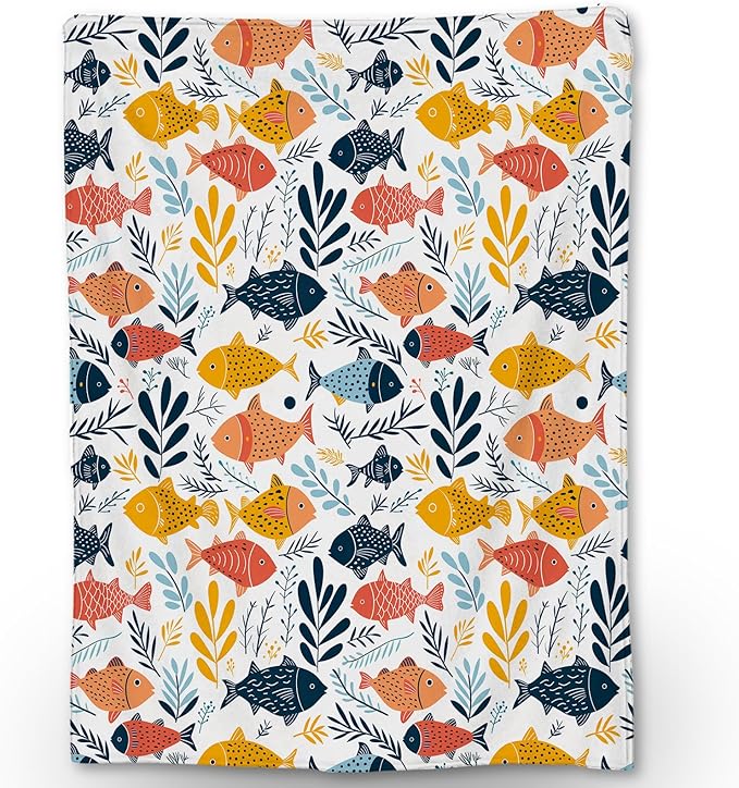 Cartoon Fish Blanket | Soft Warm Fuzzy Lightweight Flannel Throw Blanket Perfect for Couch, Bed, Decor, Travel & Outdoor Use, Cozy Blankets for Adults Women Girls 60×50 in