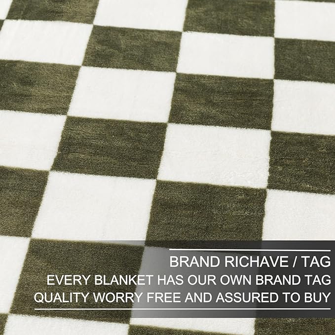 Richave Checkered Twin Size Blanket,Premium Lightweight Anti-Static 66x90 Inches Sage Green Throw Blankets for Twin/Twin XL Extra Long Bed,Couch, Sofa, Chair, Camping, Picnic,Sage Green