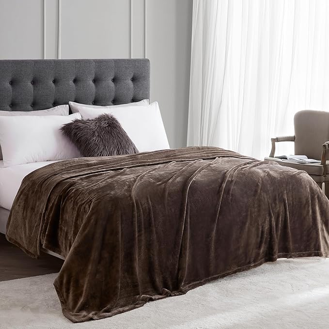 Hansleep Fleece Brown Full Blanket, Super Soft Flannel Fuzzy Plush Cozy Blanket for All Seasons, Brown, Full 84x90 Inches