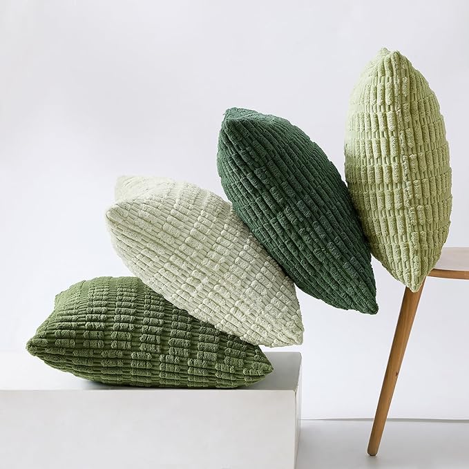 MIULEE Soft Corduroy Spring Throw Pillow Covers Set of 4 Forest Green 18x18 Inch Modern Farmhouse Boho Decorative Accent Cushion Covers for Couch Sofa Bedroom