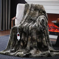 Guohaoi Heated Blanket Electric Throw, Soft Faux Rabbit Fur Electric Blanket with 10 Heating Levels 5 Sitting Timer Auto Off, Cozy Warm Heating Blankets, Machine Washable(62"×84" Dark Grey)