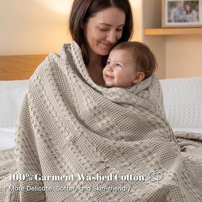 PHF 100% Cotton Waffle Weave Blanket King Size for Bed, Soft Lightweight & Breathable for Spring and Summer, All-Season Comfort, Luxury Aesthetic Blanket for Home Decor, 108"x90", Pearl Gray