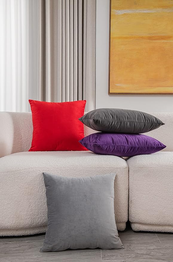 DEZENE Throw Pillow Covers 20x20 Light-Grey: Pack of 2 Cozy Soft Velvet Square Modern Luxury Decorative Throw Pillow Cases for Sofa Couch Living Room Bed Home Decor