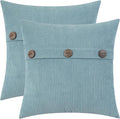 HWY 50 Light Blue Chenille Throw Pillow Covers 16x16 Inch with Triple Buttons, Soft Farmhouse Accent Decorative Cushion Cases for Couch Sofa Bed Living Room Pack of 2