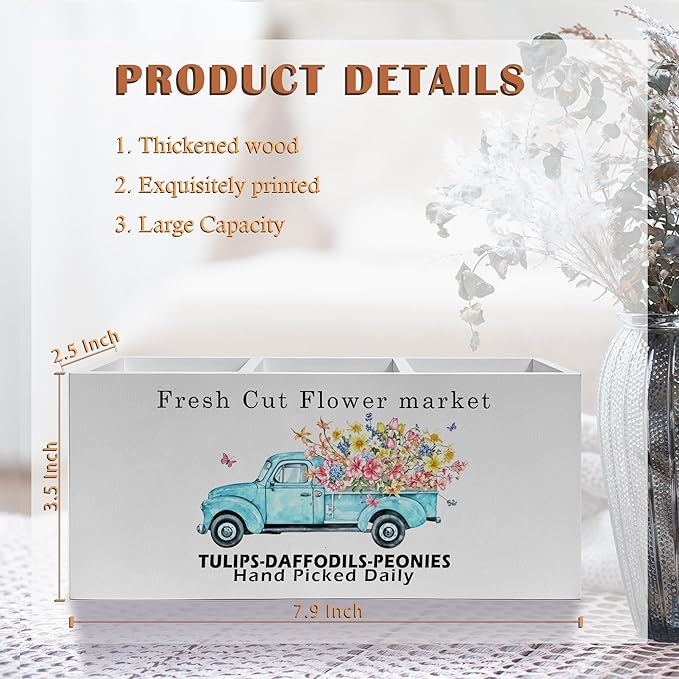 Rustic Farmhouse Floral Truck Pen Pencil Holder, Farmhouse Office Decor, Fresh Cut Flower Market Pencil Pen Holder Organizer for Flower Shop Home Office Desk Accessories