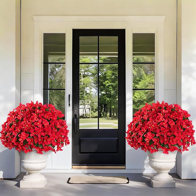 Yastouay 16 Bundles Artificial Flowers for Outdoors, Realistic Bougainvillea Fake Flowers for Outside, UV Resistant Silk Outdoor Faux Plants for Porch Patio Planter Front Door Garden Decor(Red)
