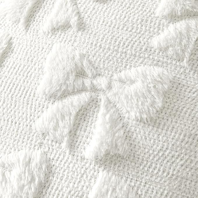 MIULEE Pure White Bow Pillow Covers Coquette Room Decor Aesthetic Set of 2 Spring Decorative Cute Girl Soft Plush Faux Pillowcase for Preppy Room Decor Bedroom Couch,20x20 Inch