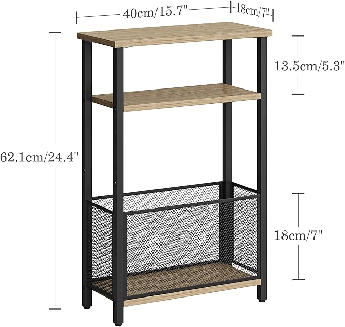 Narrow Side Table with Storage Basket Skinny End Tables for Smalls Spaces 3 Tier Sofa Table Small Nightstand Slim Bedside Table for Living Room Bedroom Greige MLBZ22GR