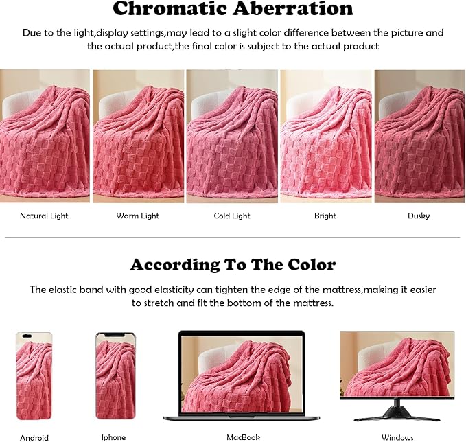 NEWCOSPLAY Super Soft Twin Blanket Coral Pink Premium Silky Flannel Fleece 3D Checkered Lightweight Bed Blanket All Season Use (Coral Pink Checkered, Twin(60"x80"))