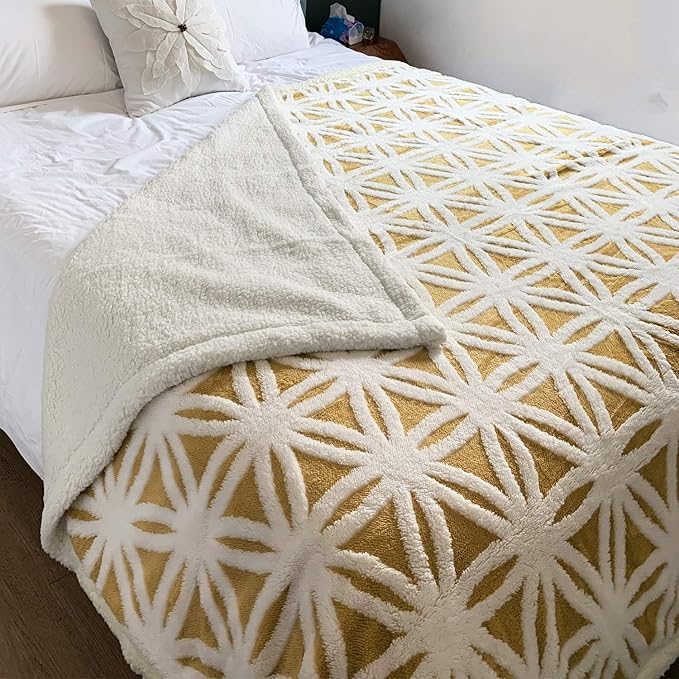 LOMAO Sherpa Fleece Blanket Easter Gifts for Mom Cozy Soft Throw Blanket for Women Men Dual Sided Couch Sofa Bed Blanket (Yellow, 71''x80'')