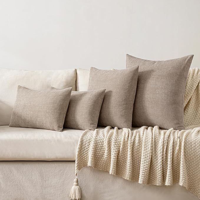 MIULEE Pack of 2 Decorative Throw Pillow Covers Soft Chenille Lumbar Accent Throw Pillows Solid Textured Cushion Covers for Couch Sofa Bedroom Living Room 20x12 Inch,Light Taupe
