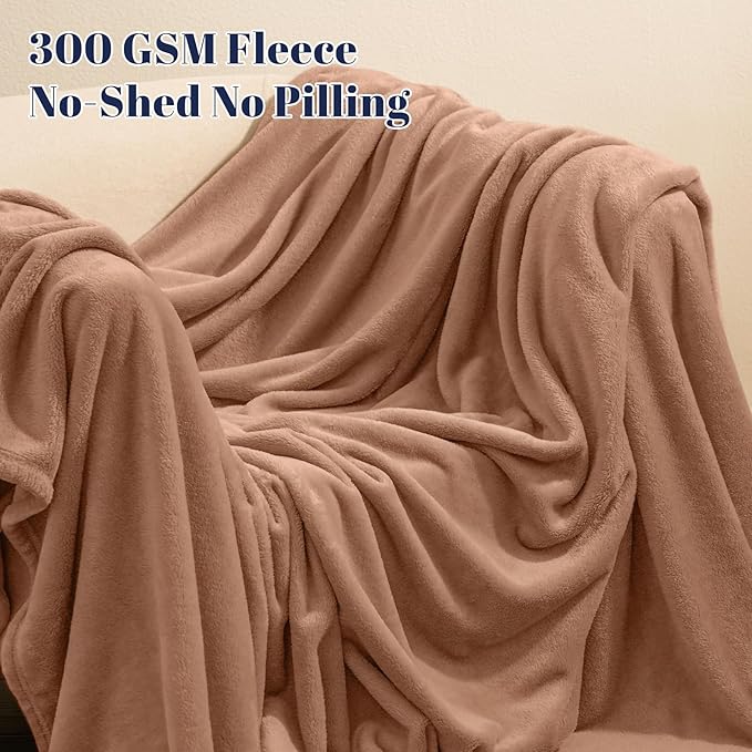 PHF Ultra Soft Fleece Blanket King Size, No Shed No Pilling Luxury Plush Cozy 300GSM Lightweight Blanket for Bed, Couch, Chair, Sofa, Perfect Decorations Gifts, 108" x 90", Clay
