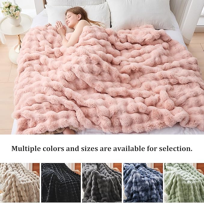 Faux Fur Twin Blanket for Couch, 1000 GSM Cozy Fuzzy Fluffy Soft Plush Thick Bubble Sherpa Blanket for Sofa Bedroom Living Room, Mothers Day Birthday Gifts for Women Home Decor