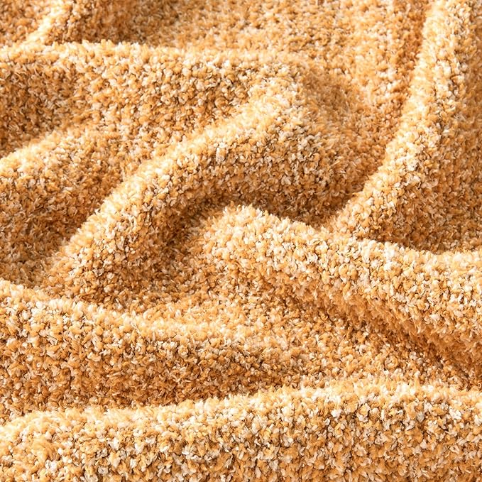 CozeCube Super Soft Fullfy Microfiber Reversible Knitted Blankets, Warm Cozy Fuzzy Plush Throw, Orange and White Melange Throw Blanket for Couch Bed Sofa, 60" x 80"