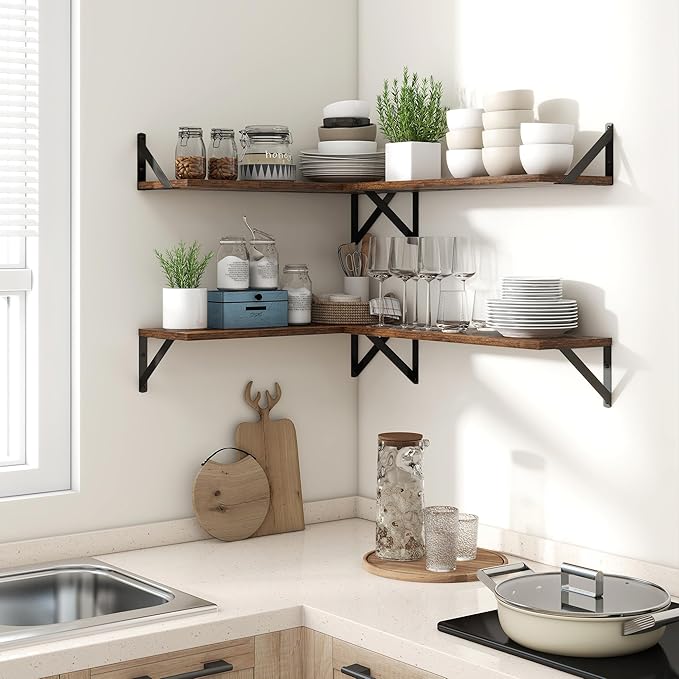 Axeman 32 Inch Floating Shelves | 8 Inch Deep Brown Wood Wall Shelves Set of 2 | 31.5" W x 8" D Rustic Brown Floating Shelves for Bathroom Kitchen Living Room