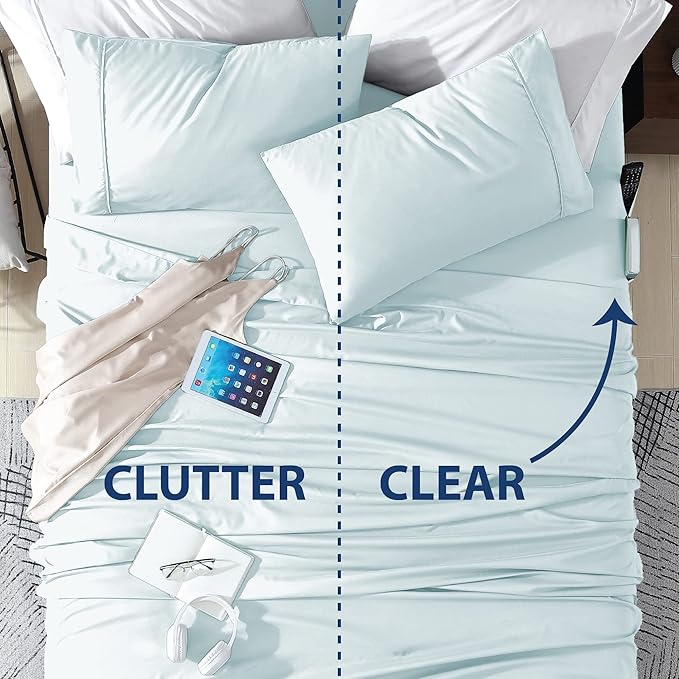 Swift Home Smart Sheets, Ultra Soft Brushed Microfiber 3-Piece Sheet Set, Fitted Bed Sheet with Side Storage Pockets – Aqua, Twin XL