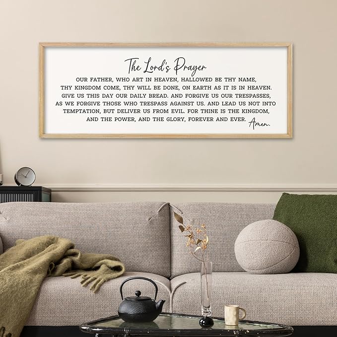comurdyo The Lords Prayer Our Father Sign Wall Decor 40"X15" Bible Verse Quotes Christian Scripture Large Catholic Inspirational Wooden Framed Wall Hanging Art (Wood)