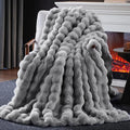 Faux Fur Throw Blanket, 1000GSM Fluffy Soft Bubble Blanket for Couch Bed, Cozy Plush Warm and Thick Blanket, Fuzzy Rabbit Throw for Living Room Bedroom 90''*104'' Light Grey