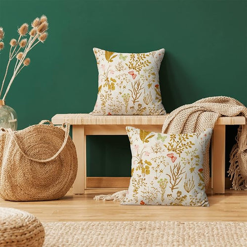 AEIOAE Summer Pillow Covers 18x18 Inch Set of 2,Yellow Wild Flower Plant Throw Pillows Case,Seasonal Floral Outdoor Decorative Square Linen Farmhouse Decor Cushion Covers for Home Sofa Bed Couch