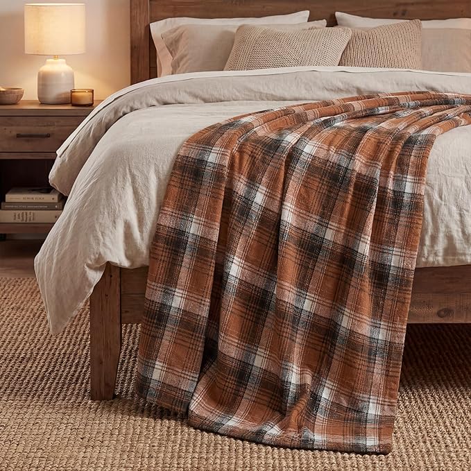 Horaldaily Caramel Brown Farmhouse Plaid Fall Decorative Blanket Throw, Autumn Rustic Soft Lightweight Blanket for Couch Sofa Bed Lounging Decoration, Ideal Gifts for Kids Adults Self, 60x80