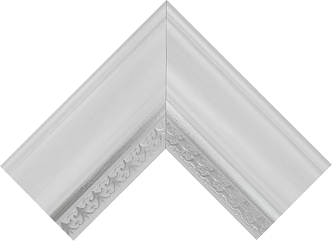 MCS 16x20 Large Wall Mirror, White Woodgrained Frame with Silver Embossed Detail & Beveled Detail Mirror, Vertical & Horizontal Wall Hanging Mirror for Bathroom, Bedroom & Livingroom
