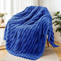 Exclusivo Mezcla Fleece Throw Blanket for Couch, Super Soft Striped Jacquard Bed Blanket, Lightweight Fuzzy Cozy for All Seasons, 50x60 Inches, Cobalt Blue
