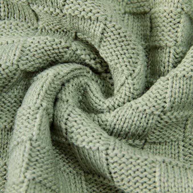 LAWKUL Baby Blankets for Boys Cable Knitted Baby Blanket Girl Soft Newborn Receiving Swaddle Stroller Crib Sage Green 40"x30"