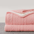 Longhui bedding Acrylic Pink Cable Knit Sherpa Throw Blanket - Thick, Soft, Big, Cozy Knitted Fleece Blankets for Couch, Sofa, Bed - Large 60 x 80 Inches Coverlet All Season