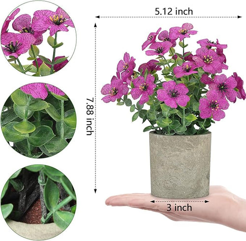 2 Pack Small Fake Plants Potted Artificial Plants Artificial Flowers Potted Faux Flower Daisy with Eucalyptus Leaves for Home Decor Office Room Farmhouse Indoor Table Bathroom Decor（Purple）