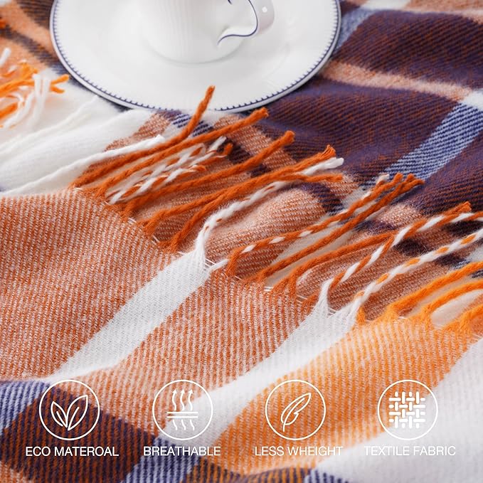 BATTILO HOME Fall Plaid Throw Blanket for Couch Bed, Decorative Orange Fall Blankets, Buffalo Checkered Plaid Blankets and Throws Farmhouse Style for Home Fall Decor 50"x60"