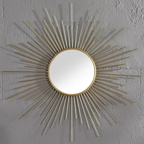 24'' Large Gold Sunburst Mirror, Metal Starburst Mirrors, Mid-Century Modern Sun Mirror Wall Decor for Living Room, Bedroom, Bathroom, Hallway, and Entryway
