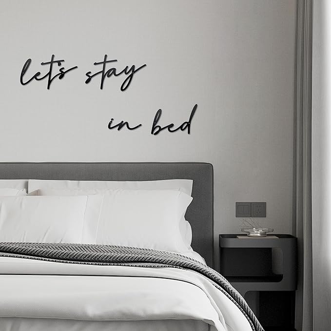 Noxozoqm Let's Stay in Bed Metal Sign Above Wall Decor - 35.4'' x 6.3'' Bedroom Wall Hanging Art, Farmhouse Decorations, Housewarming Gift, Black