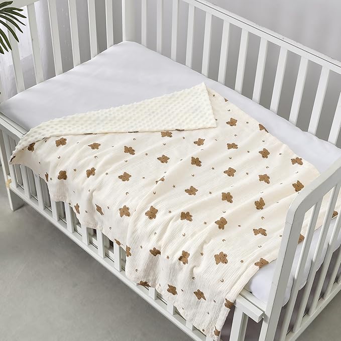 CREVENT 2Pcs 30''X40'' Cute Cozy Fluffy Warm Baby Blankets for Infants Toddlers' Bedding Crib Cot Stroller - Grey Cloud + Muslin Bear