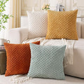 Set of 4 Yellow Rust Aqua Decorative Throw Pillow Covers 24x24 Inch Corduroy Pillow Covers for Bed Couch Sofa Living Room Soft Square Cushion Cases